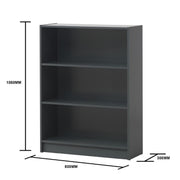Low Wide Dark Grey Bookcase – 3 Adjustable Shelves for Storage - Lavish Kitchen Isle