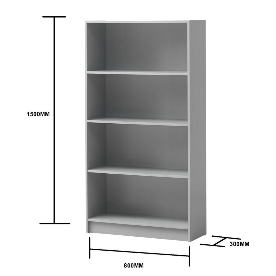 Tall Light Grey Bookcase with 4-Tier Adjustable Bookshelf Shelving – Storage Unit for Living Room or Home Office