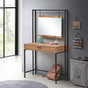 Modern Lavish Kitchen Isle dressing table with mirror, Wotan oak finish, stylish makeup vanity for bedrooms.