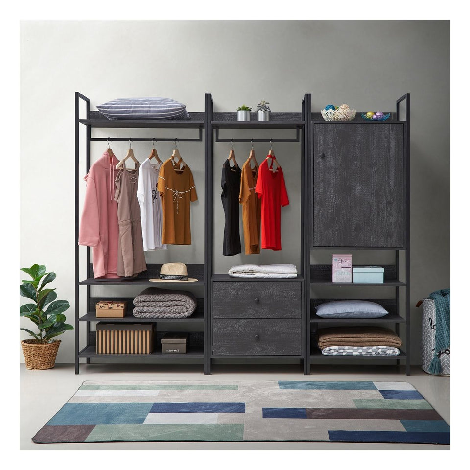 Open Wardrobe with 4 Shelves Wardrobe Storage with Hanging Rail and Shelving Small Space