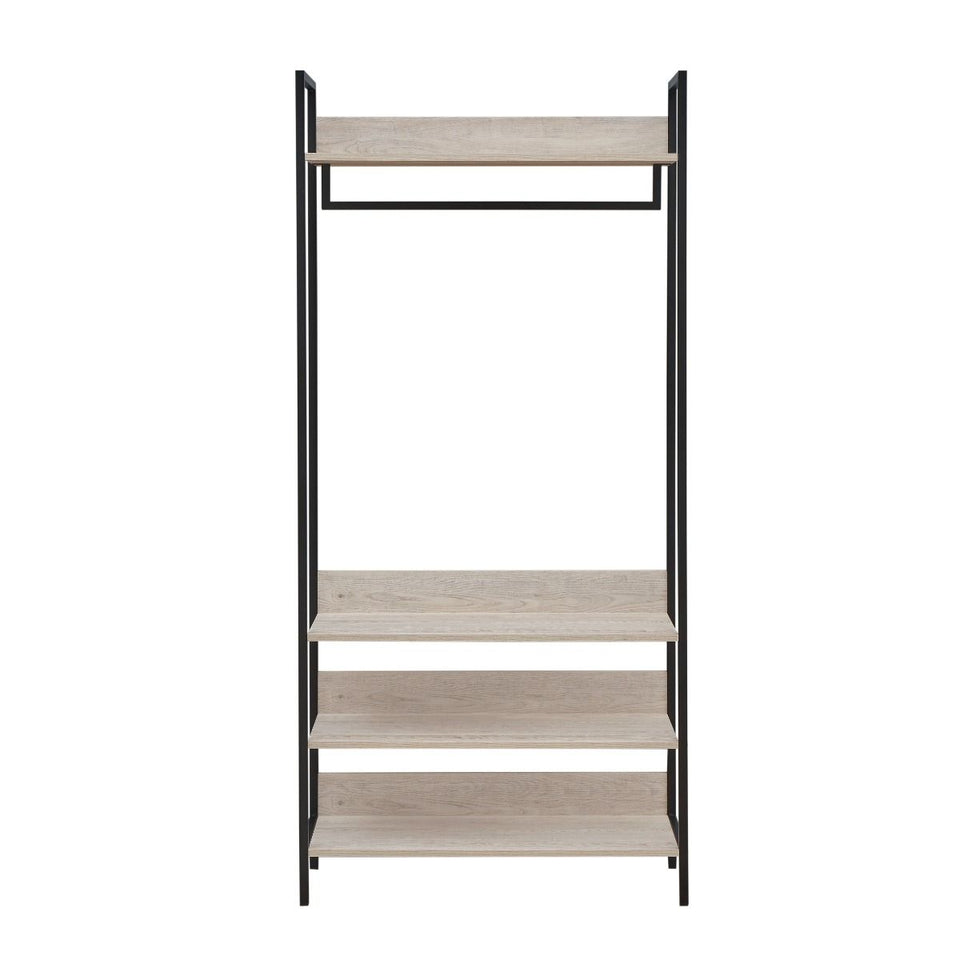 Open Wardrobe with 4 Shelves Wardrobe Storage with Hanging Rail and Shelving Small Space