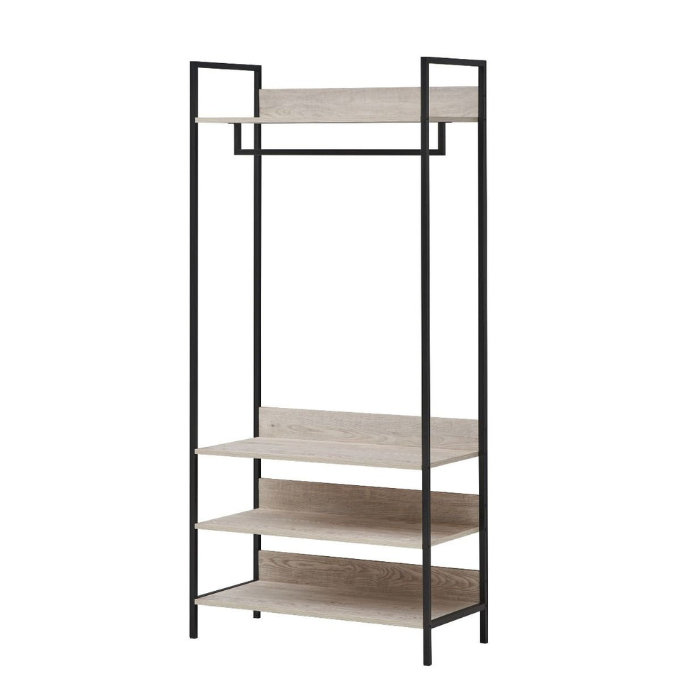 Open Wardrobe with 4 Shelves Wardrobe Storage with Hanging Rail and Shelving Small Space