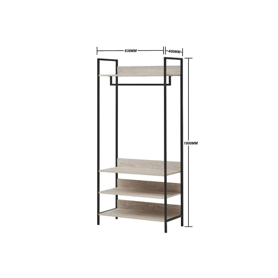 Open Wardrobe with 4 Shelves Wardrobe Storage with Hanging Rail and Shelving Small Space