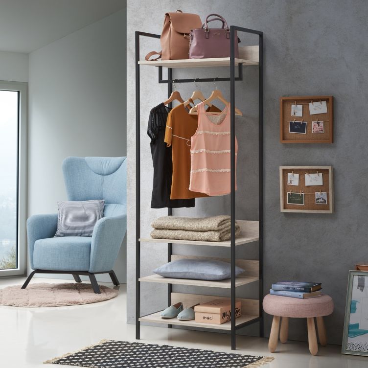 Open Wardrobe with 4 Shelves Wardrobe Storage with Hanging Rail for Small Space Solutions