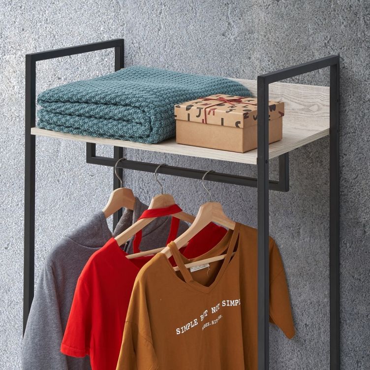 Open Wardrobe with 4 Shelves Wardrobe Storage with Hanging Rail for Small Space Solutions