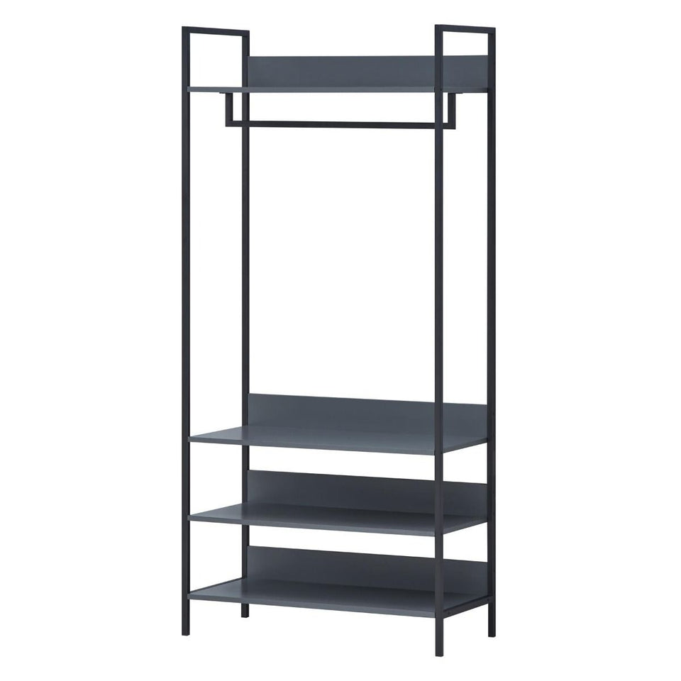 Open Wardrobe with 4 Shelves Wardrobe Storage with Hanging Rail and Shelving Small Space