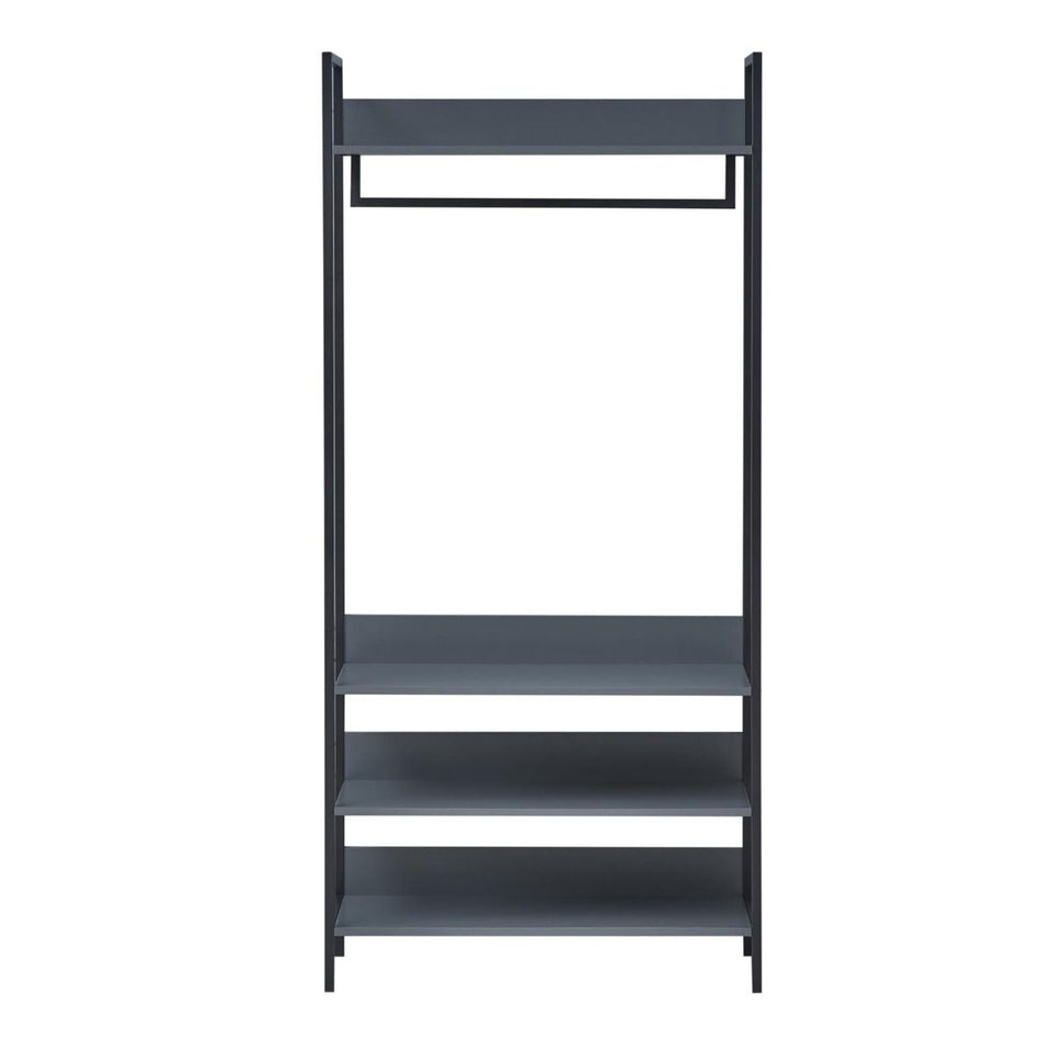 Open Wardrobe with 4 Shelves Wardrobe Storage with Hanging Rail and Shelving Small Space