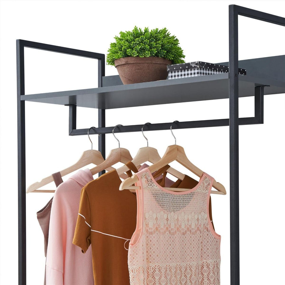 Open Wardrobe with 4 Shelves Wardrobe Storage with Hanging Rail and Shelving Small Space