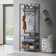 Open Wardrobe with 4 Shelves Wardrobe Storage and Hanging Rail for Small Space Solutions