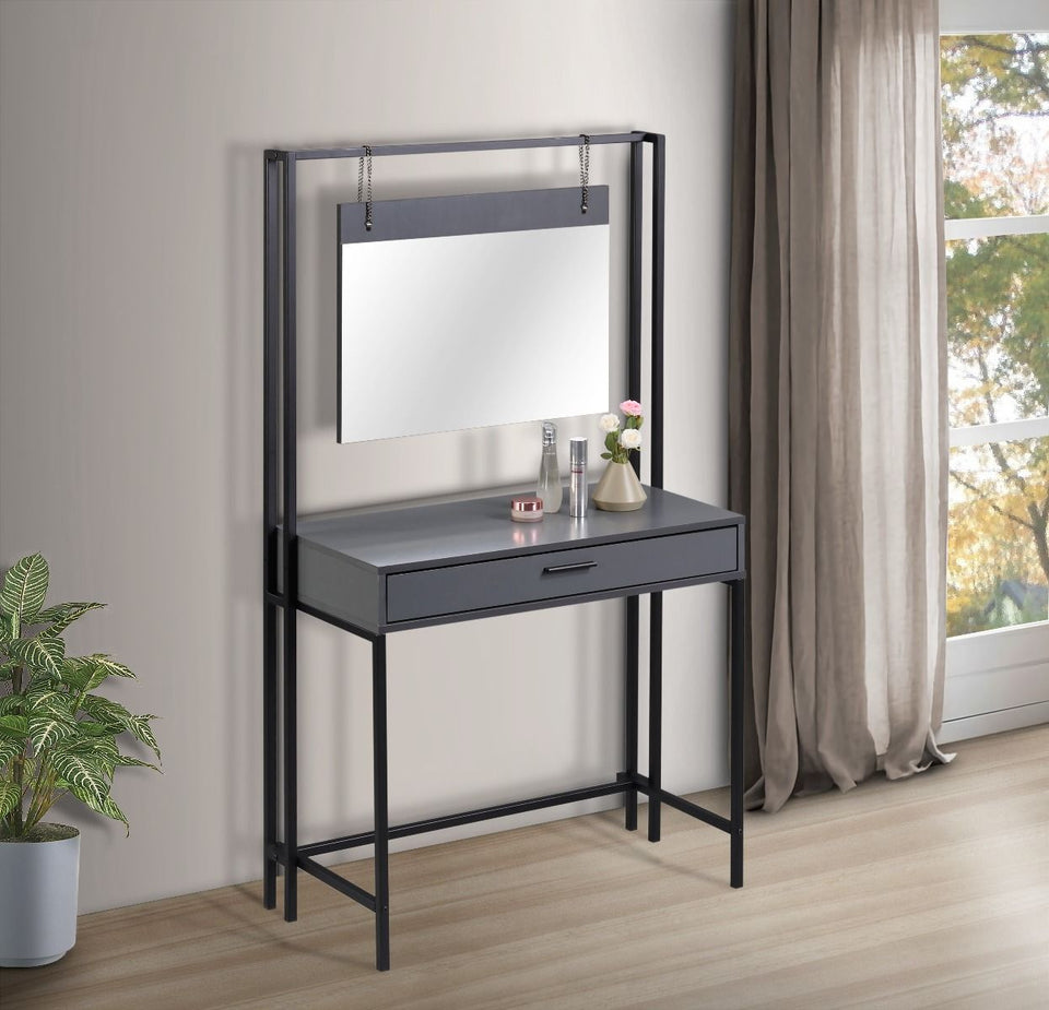 Stylish Dressing Table with Mirror – Modern Makeup Desk for Elegant Bedrooms- Dark Grey