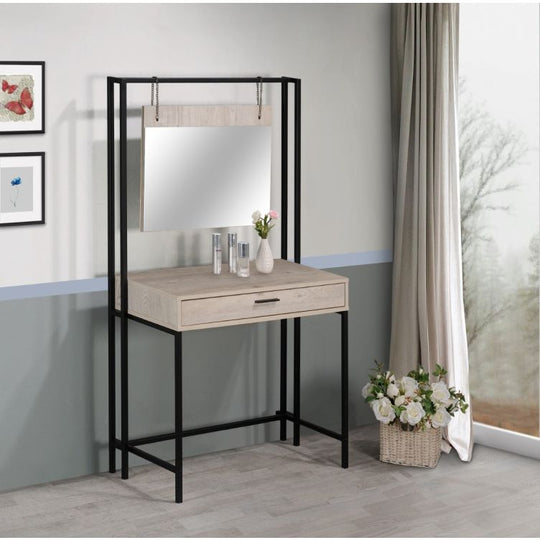 Stylish Ash Oak Dressing Table with Mirror – Modern Makeup Desk for Elegant Bedrooms