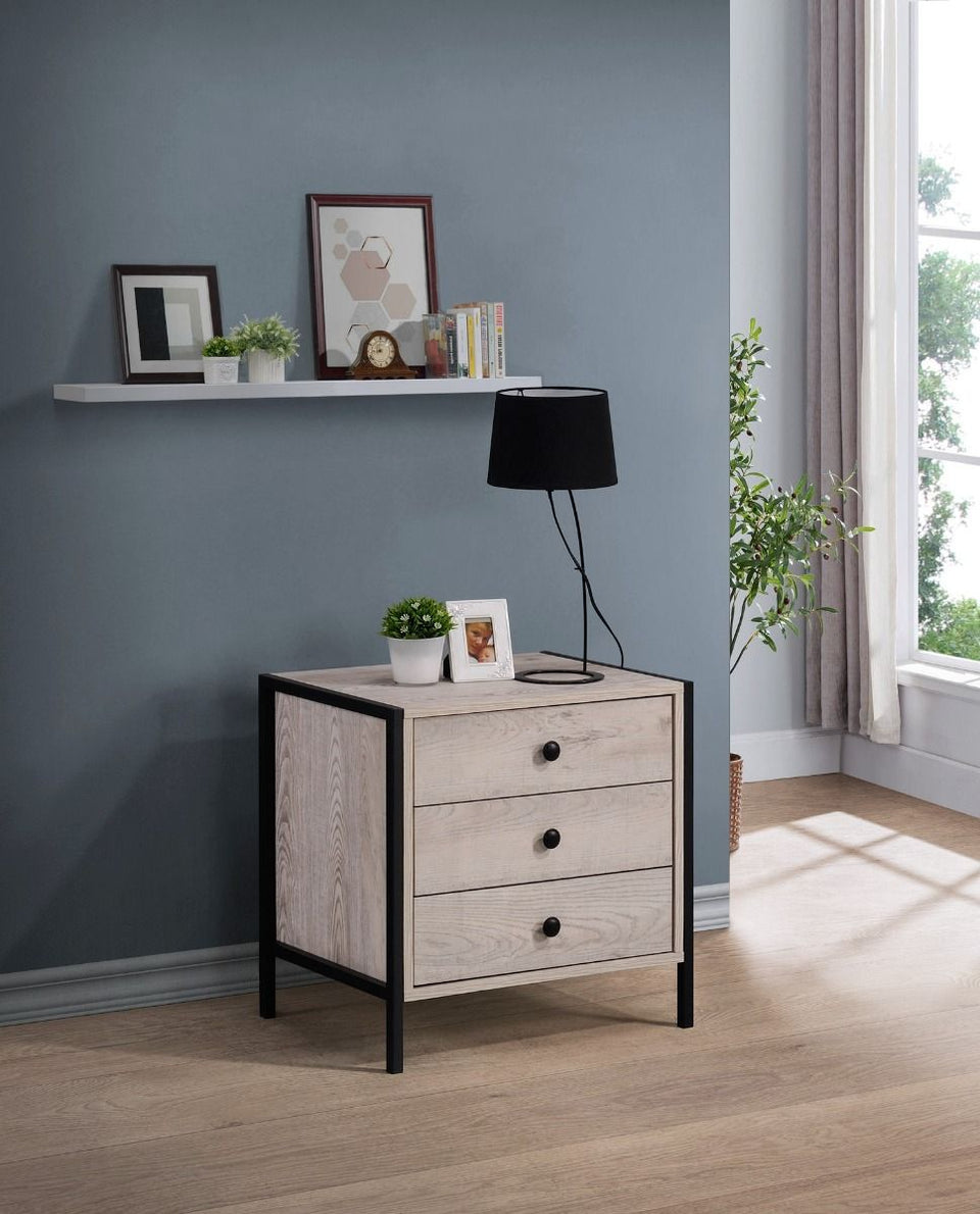 Modern Ash Oak Nightstand with 3 Drawers Stylish Bedside Table for Contemporary Bedrooms