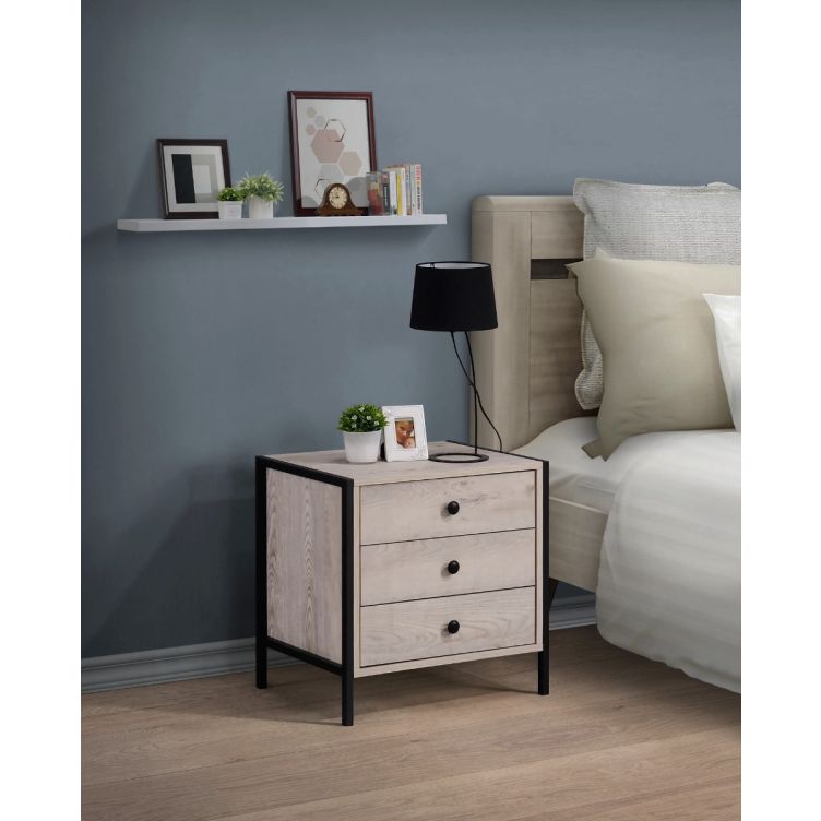 Modern Ash Oak Nightstand with 3 Drawers Stylish Bedside Table for Contemporary Bedrooms