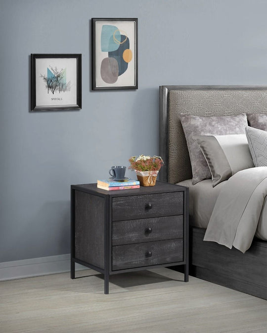 Modern Black Nightstand with 3 Drawers Stylish Bedside Table for Contemporary Bedrooms