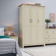 Lavish Kitchen Isle Ite 3-piece bedroom set with cream and oak finish, including wardrobe, chest of drawers, and bedside tables.
