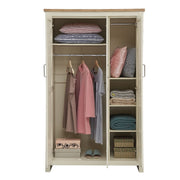 Lavish Kitchen Isle Ite 3-piece bedroom set with cream and oak finish, includes wardrobe, chest of drawers, and bedside table.