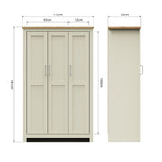 Lavish Kitchen Isle Ite 3-door wardrobe with hanging rail, shelving, and storage drawers in cream and oak effect.