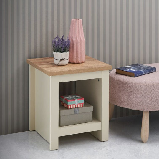 Ite Cream Lamp Side Table with Shelf Versatile Living Room and Bedroom Furniture