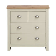 Cream four-drawer chest of drawers from Lavish Kitchen Isle featuring sleek bedroom storage and elegant design.