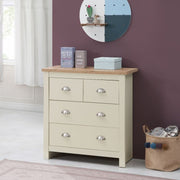 Lavish Kitchen Isle Ite 3-piece bedroom set with cream and oak finish, includes wardrobe, chest of drawers, and bedside table.