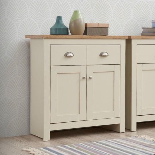 Sideboard Cabinet with 2 Doors and 2 Solid Drawers Storage Buffet Unit for Living and Dining Room Furniture in Cream