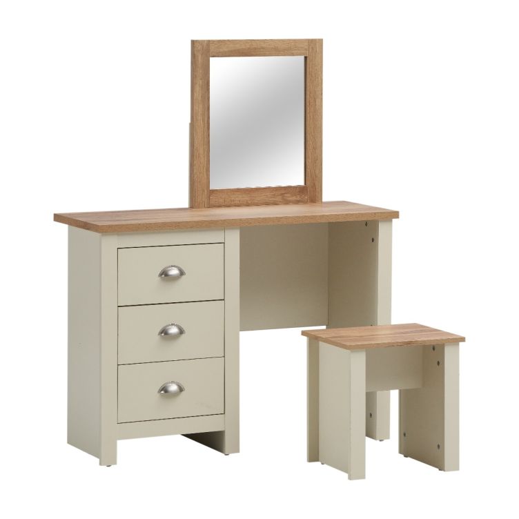 Hearth Cream Dressing Table with 3 Drawers - Bedroom Furniture with Cascading Oak Top