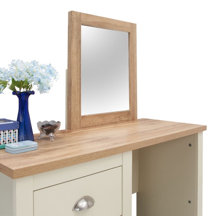 Hearth Cream Dressing Table with 3 Drawers - Bedroom Furniture with Cascading Oak Top