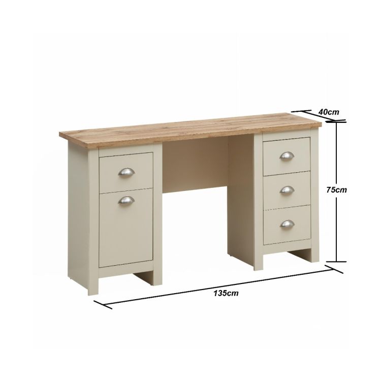 Ite Cream and Oak Effect Desk with 4 Drawers and Cupboard Home Office Computer Study Desk Table