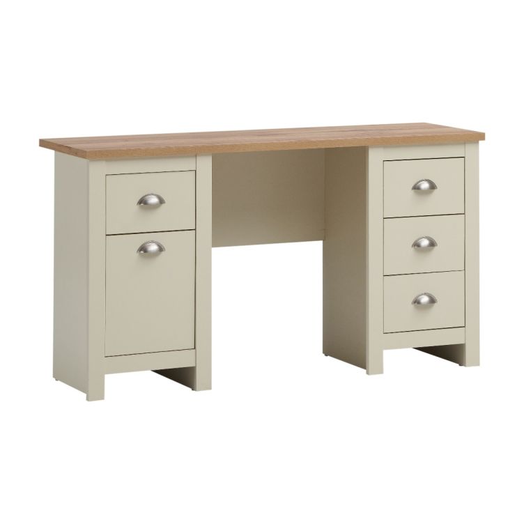 Ite Cream and Oak Effect Desk with 4 Drawers and Cupboard Home Office Computer Study Desk Table