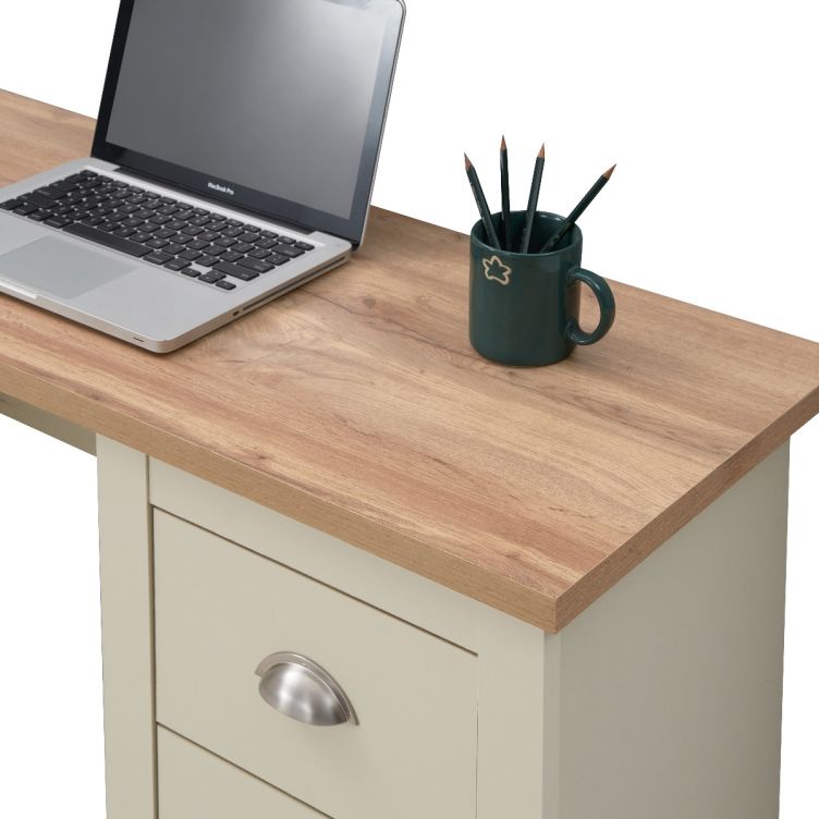 Ite Cream and Oak Effect Desk with 4 Drawers and Cupboard Home Office Computer Study Desk Table