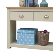 Ite Cream and Oak Effect Console Table 2 Drawer Sideboard Cabinet Storage for Living and Dining Room Furniture - Lavish Kitchen Isle
