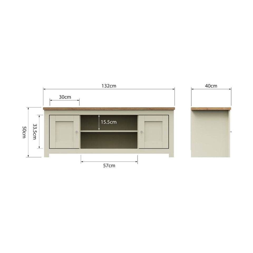 Ite Cream and Oak Effect TV Stand Cabinet Unit Modern Media Storage for Living Room