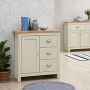 Sideboard Cabinet with 1 Door and 3 Solid Drawers Storage Buffet Unit for Living and Dining Room Furniture in Cream - Lavish Kitchen Isle