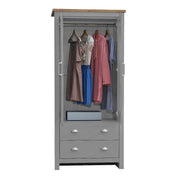 3 Piece Bedroom Furniture Set – 2 Door Wardrobe, 4 Drawer Chest, and 1 Drawer Bedside Cabinet in Light Grey with Oak Tops - Lavish Kitchen Isle