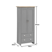 3 Piece Bedroom Furniture Set – 2 Door Wardrobe, 7 Drawer Chest, and 2 Drawer Bedside Cabinet in Light Grey with Oak Effect Tops - Lavish Kitchen Isle