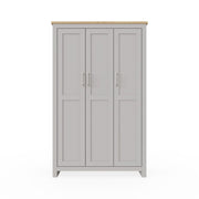 Light grey and oak effect 3-door wardrobe with hanging rail and shelving, part of the Lavish Kitchen Isle bedroom storage range.