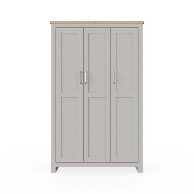 3 Door Wardrobe with Hanging Rail and Shelving Ite Range Light Grey & Oak Effect Bedroom Storage Cupboard