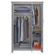 3 Piece Bedroom Furniture Set 3 Door Wardrobe, 4 Drawer Chest, and 2 Drawer Bedside Cabinet in Light Grey with Oak Effect Tops - Lavish Kitchen Isle