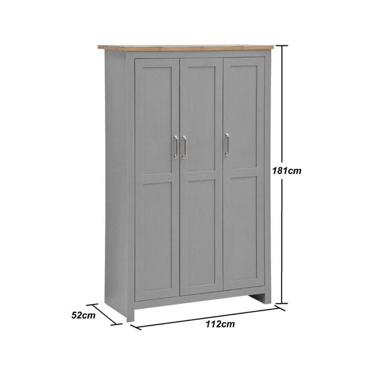 3 Piece Bedroom Furniture Set – 3 Door Wardrobe, 7 Drawer Chest of Drawers, and 2 Drawer Bedside Cabinet in Light Grey with Oak Effect Tops