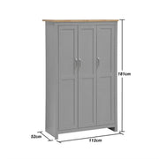 3 Piece Bedroom Furniture Set 3 Door Wardrobe, 4 Drawer Chest, and 2 Drawer Bedside Cabinet in Light Grey with Oak Effect Tops - Lavish Kitchen Isle