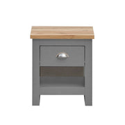 3 Piece Bedroom Furniture Set  2 Door Wardrobe, 7 Drawer Chest, and 1 Drawer Bedside Cabinet in Light Grey with Oak Tops - Lavish Kitchen Isle