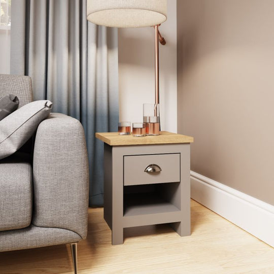 Modern Light Grey Nightstand with 1 Drawer Versatile Bedside Table for Bedroom & Living Room