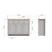 Grey Sideboard Cabinet with Oak Top – 3 Door 2 Drawer Storage Unit for Dining or Living Room - Lavish Kitchen Isle