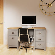 Home Desk Table with Drawers Study Office Computer Laptop Furniture- Grey - Lavish Kitchen Isle