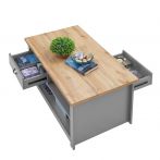 Modern Coffee Table with 2 Drawers and Storage Shelf Rectangular Living Room Furniture in Light Grey with Oak Top
