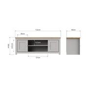 Modern light grey TV stand cabinet with two doors and storage space, ideal for living room furniture from Lavish Kitchen Isle
