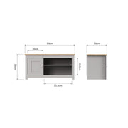 TV Stand Cabinet Unit – Modern TV Unit with 1 Door and Open Shelf in Light Grey with Cascading Oak Top