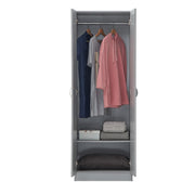 Light grey 2-door wardrobe with hanging rail and shelf, modern bedroom storage by Lavish Kitchen Isle.