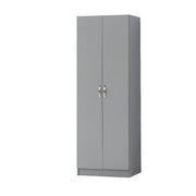 Light grey 2-door wardrobe with hanging rail and shelf, modern bedroom storage by Lavish Kitchen Isle.