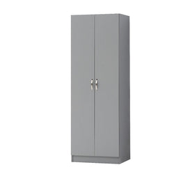 Light grey 2-door wardrobe with hanging rail and shelf, modern bedroom storage by Lavish Kitchen Isle.